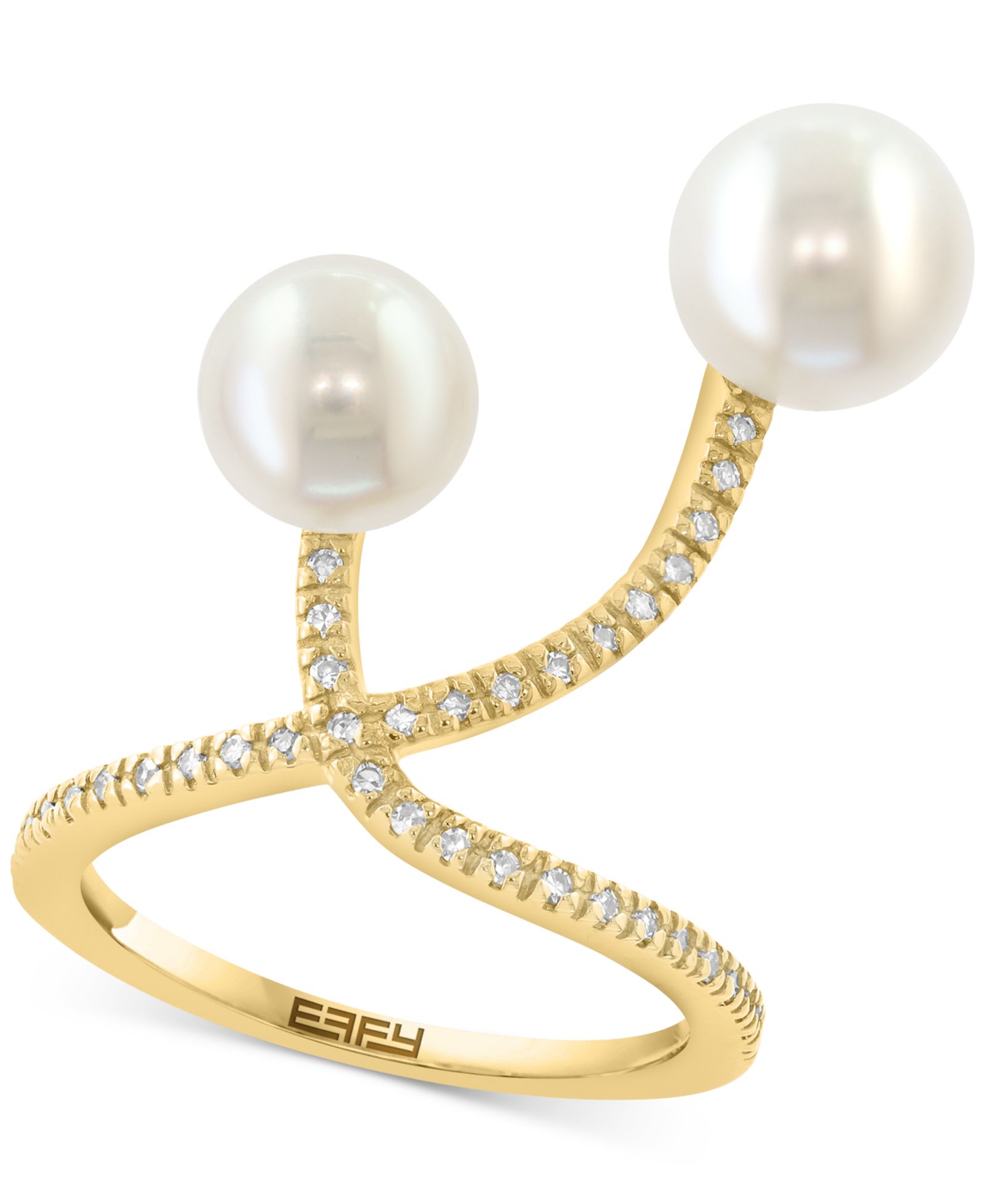 EFFY® Cultured Freshwater Pearl (7-8mm) & Diamond Accent Sculptural Statement Ring in 14k Yellow Gold
