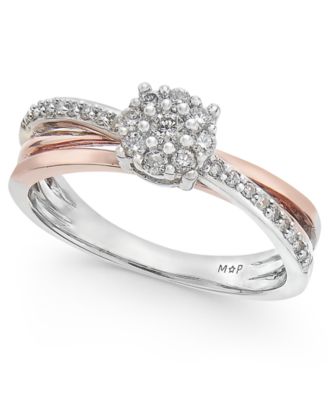 Diamond Crossover помолвочное кольцо из стерлингового серебра и 14k розового золота