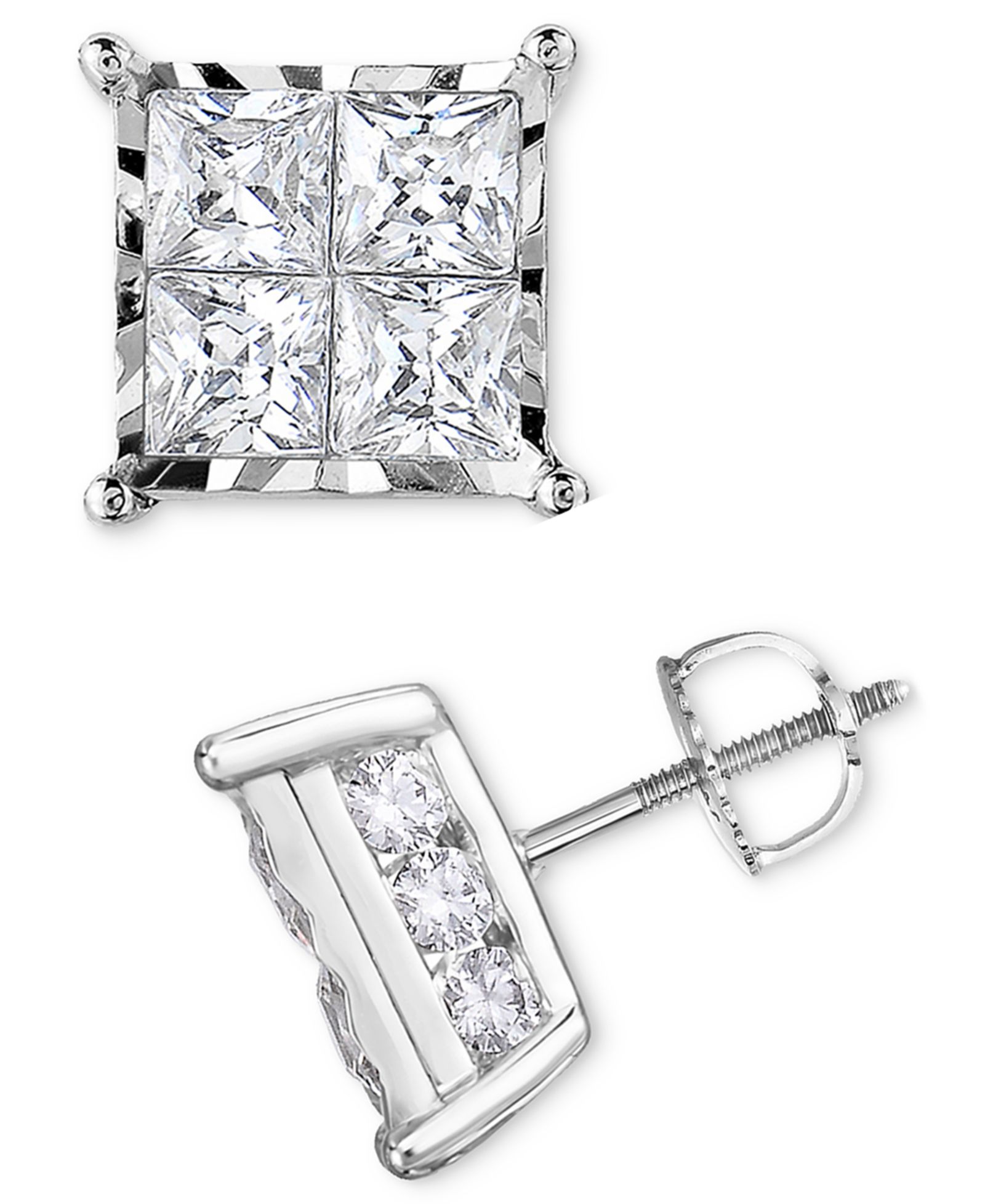 TruMiracle® Diamond Princess Quad Stud Earrings (2 ct. t.w.) in 14k White Gold