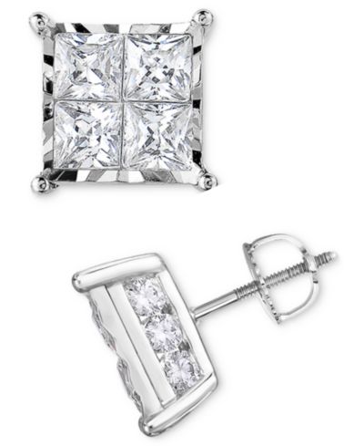 TruMiracle® Diamond Princess Quad Stud Earrings (2 ct. t.w.) in 14k White Gold