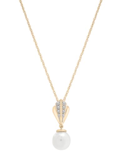 Подвеска на колье из натурального речного жемчуга (7mm) и бриллиантов (1/20 ct. t.w.) 18" 10k Gold
