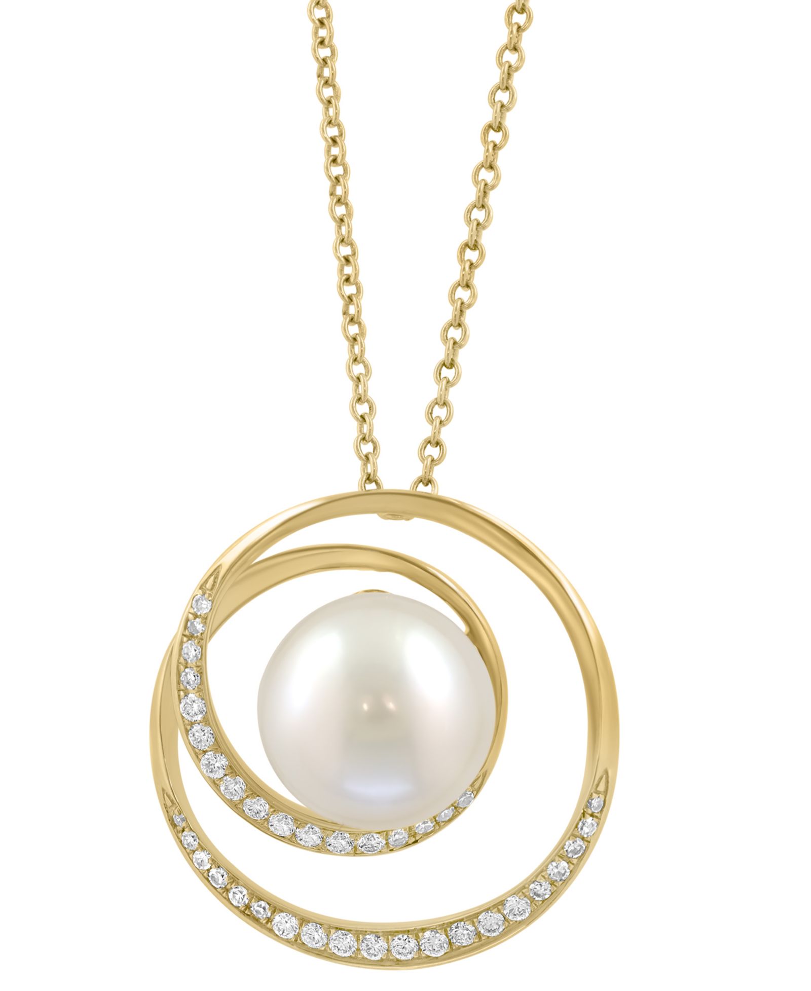 Подвеска EFFY® Cultured Freshwater Pearl (9-1/2mm) & Diamond (1/5 ct. t.w.) в 14k Yellow Gold, 17" + 1" extender