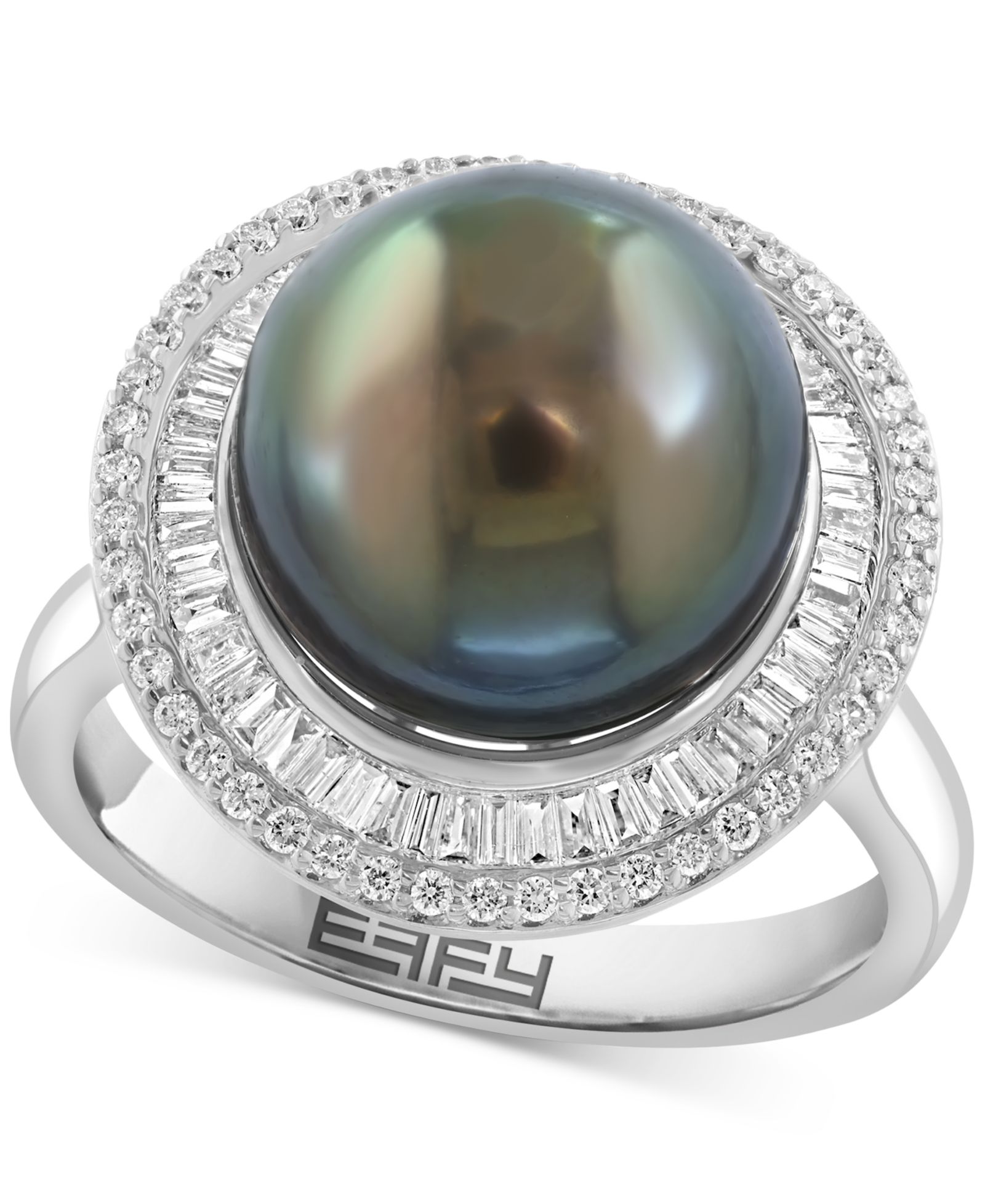 Массивное кольцо EFFY® с культивированным таитянским жемчугом (11mm) и бриллиантом (3/8 ct. t.w.) из белого золота 14k