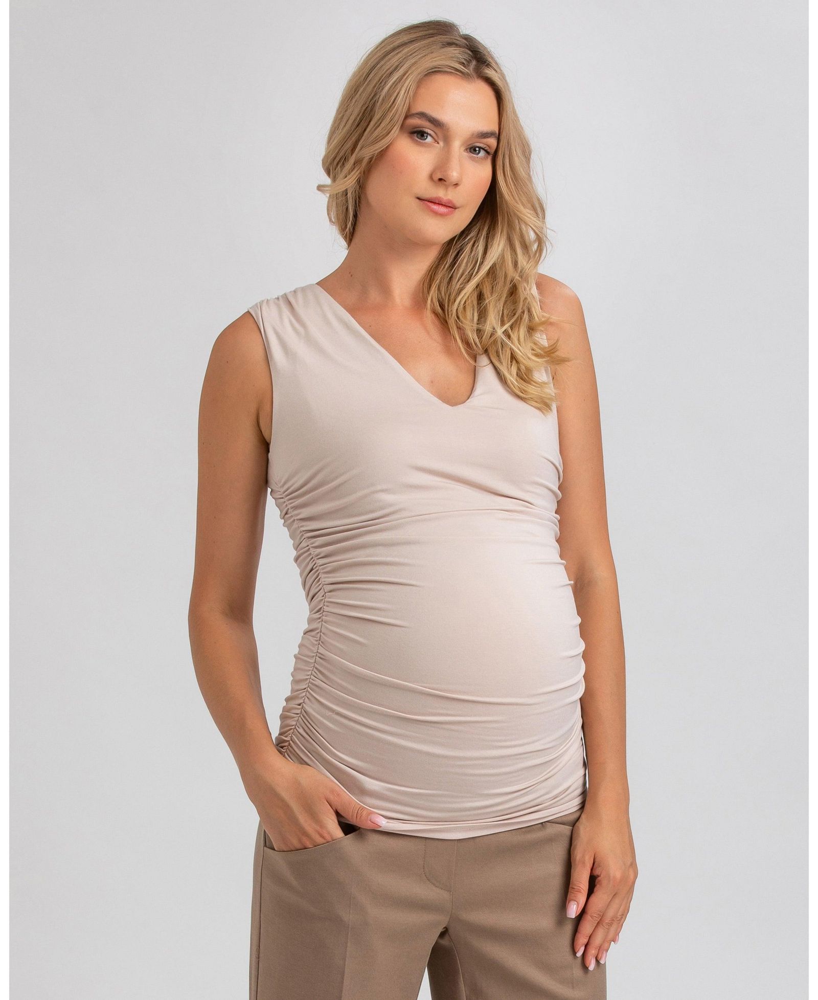 PIETRO BRUNELLI MATERNITY Maternity Sleeveless Dolce Blouse with V-Neck and Side Ruching