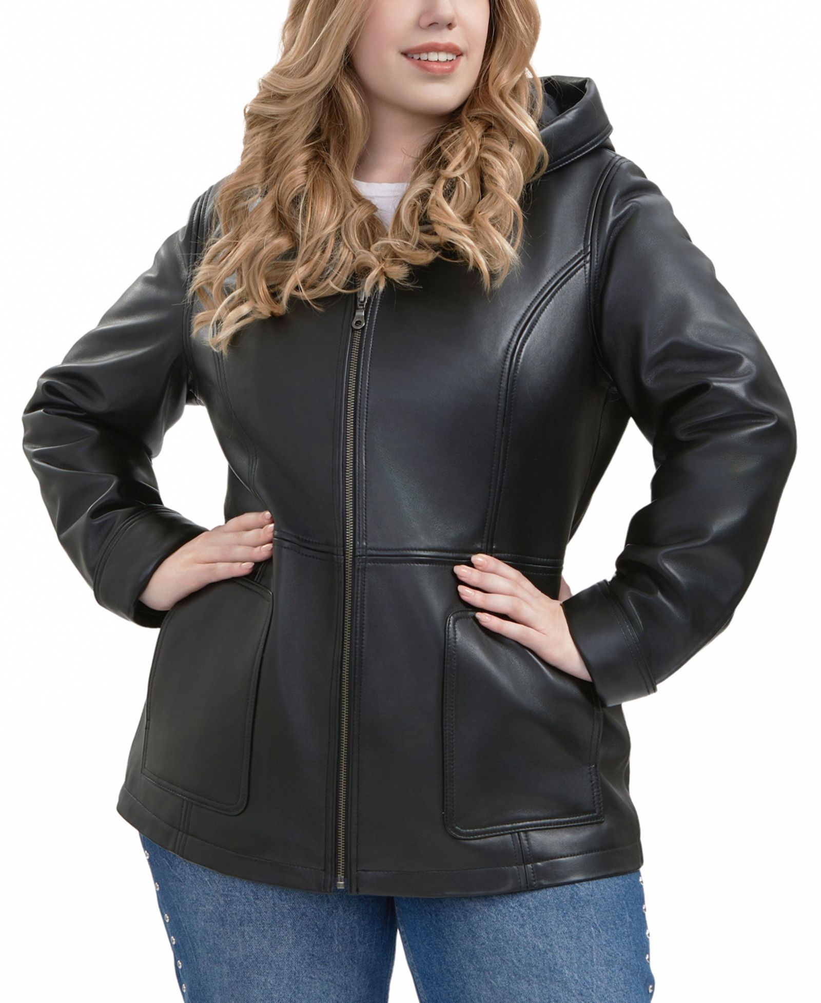 BGSD Plus Size Cara Hooded Leather Coat