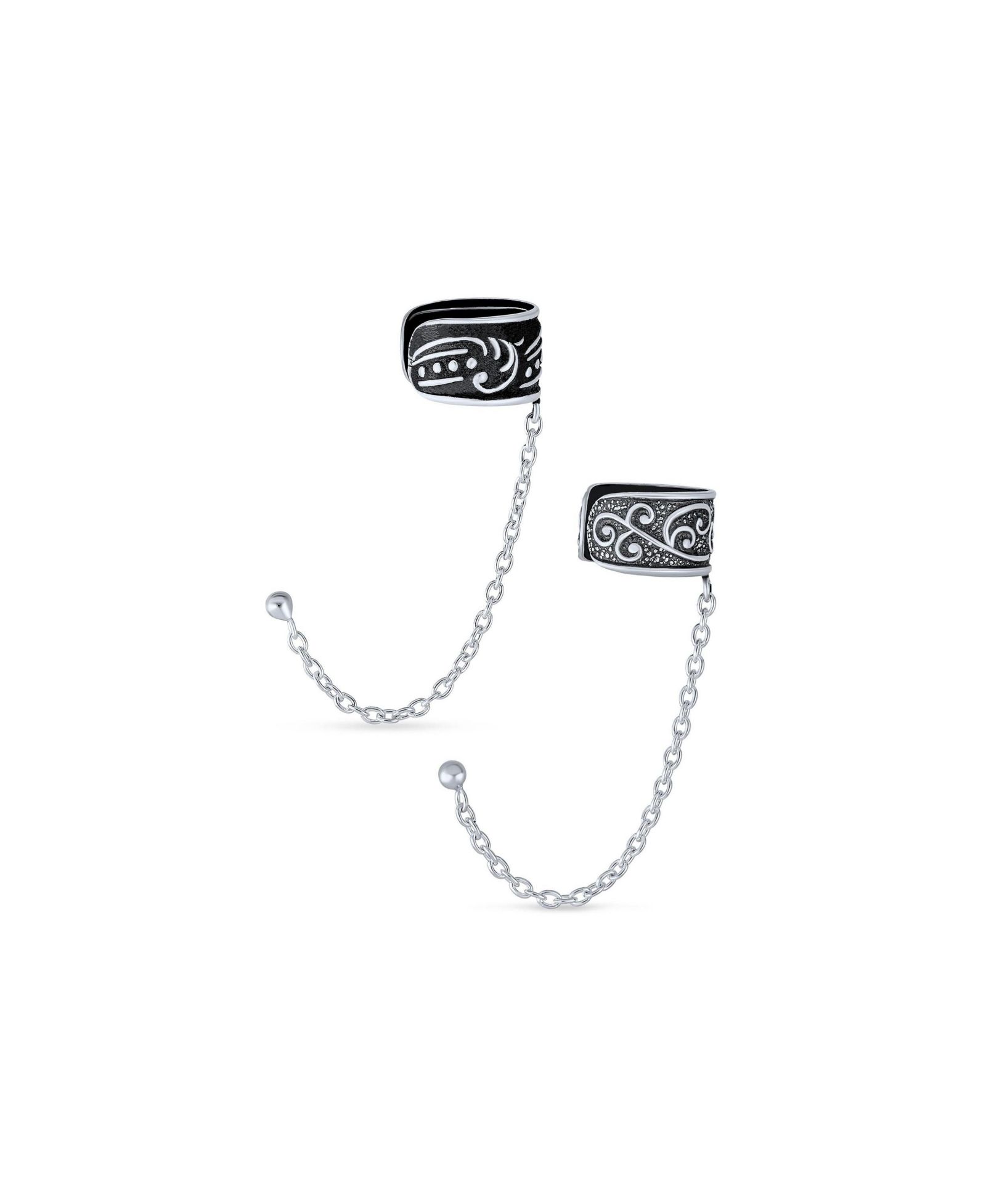 Bling Jewelry Boho Vine Scroll Ear Cuff Cartilage Earrings Oxidized Sterling Silver 2-Set