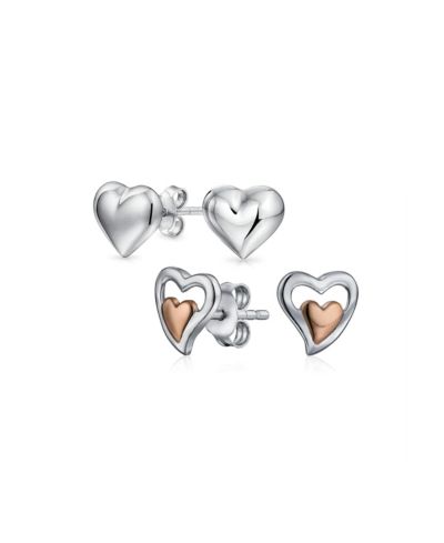 Серьги-гвоздики Bling Jewelry Double Open Heart Puffed в позолоченном стерлинговом серебре