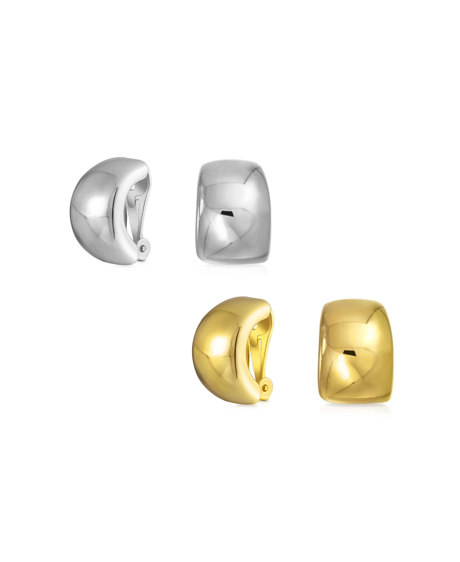 Bling Jewelry Геометрические серьги-клипсы в стиле креветки, полированное напыление золота и родия