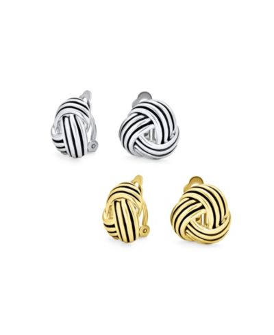 Bling Jewelry Twisted Rope Love Knot Clip On Earrings Black Oxidized Gold Plated (2 Set)