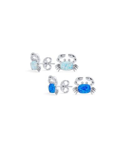 Bling Jewelry Created Blue White Opal Nautical Crab Stud Earrings Sterling Silver 2-Set