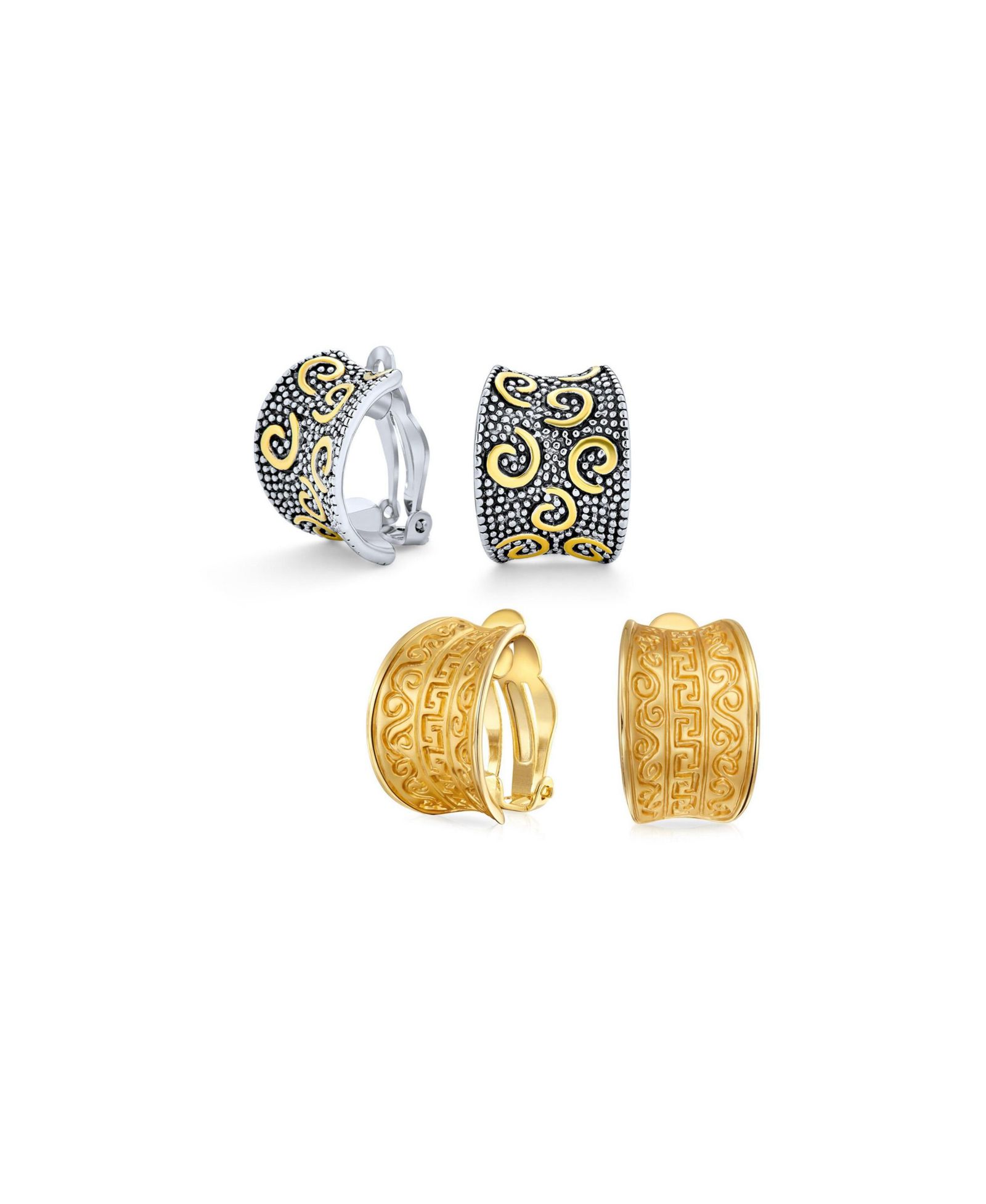 Серьги-клипсы Bling Jewelry в греческом стиле, позолоченные, комплект из 2 шт.