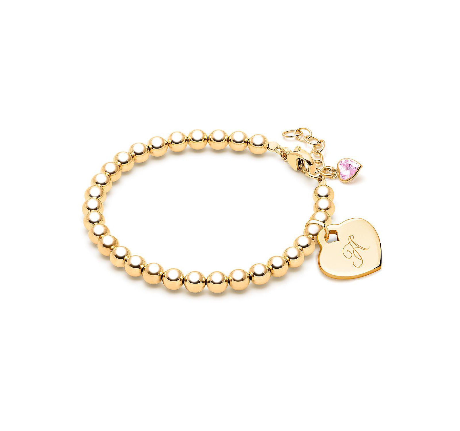 Tiny Blessings 14K Gold 4mm Beads and Engraved Initial Bracelet