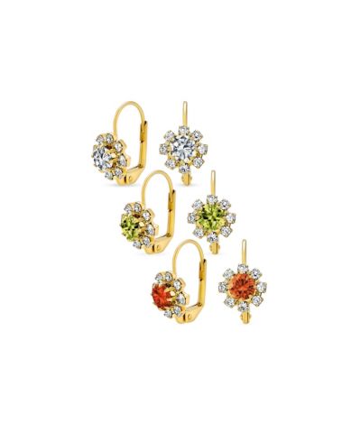 Серьги-подвески Bling Jewelry с кристаллами и цветочным узором, позолоченные (набор из 3 шт.)