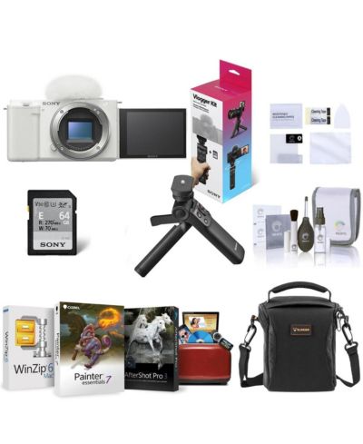 Sony ZV-E10 Mirrorless Camera, White w/GP-VPT3 Shooting Grip, Mac Software