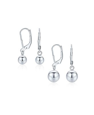 Bling Jewelry .925 Sterling Silver Bead 6MM and 8MM Ball Dangle Earrings Lever Back(2 Set)
