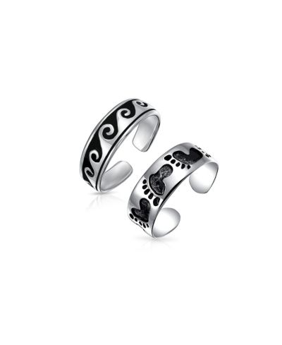 Bling Jewelry Nautical Ocean Waves and Sand Footprints Toe Ring .925 Sterling Silver Set-2