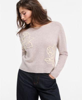 Charter Club Women's 100% Cashmere Boatneck Embroidered Floral Sweater, Macy's Exclusive