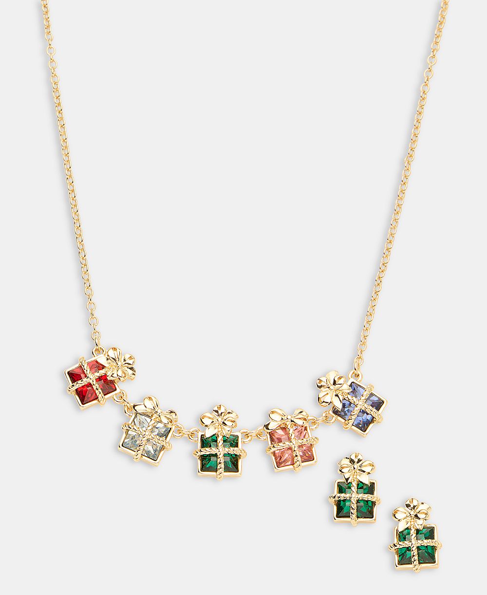 Набор Holiday Lane Gold-Tone Multicolor Present Stud Earrings & Frontal Necklace