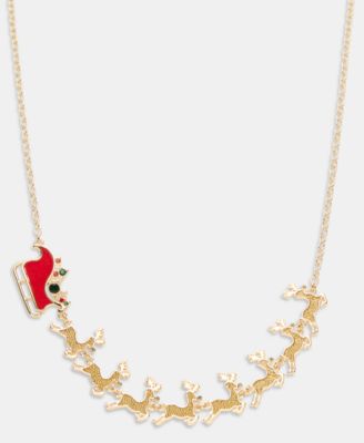 Holiday Lane Gold-Tone Crystal Sleigh & Reindeer Frontal Necklace