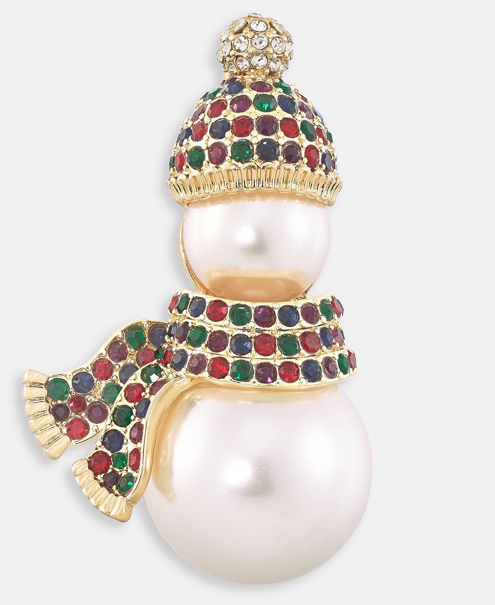 Пин Holiday Lane Gold-Tone Imitation Pearl Snowman Multicolor Crystal
