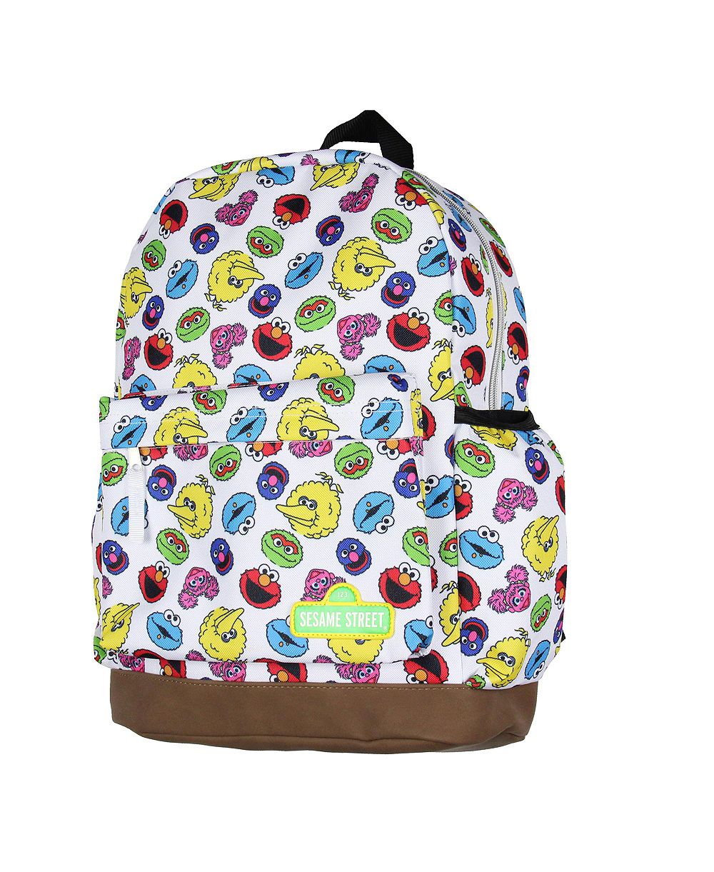 Sesame Street Elmo Big Bird Cookie Monster Scattered Print Faces Travel School Backpack For Daily Use 16"