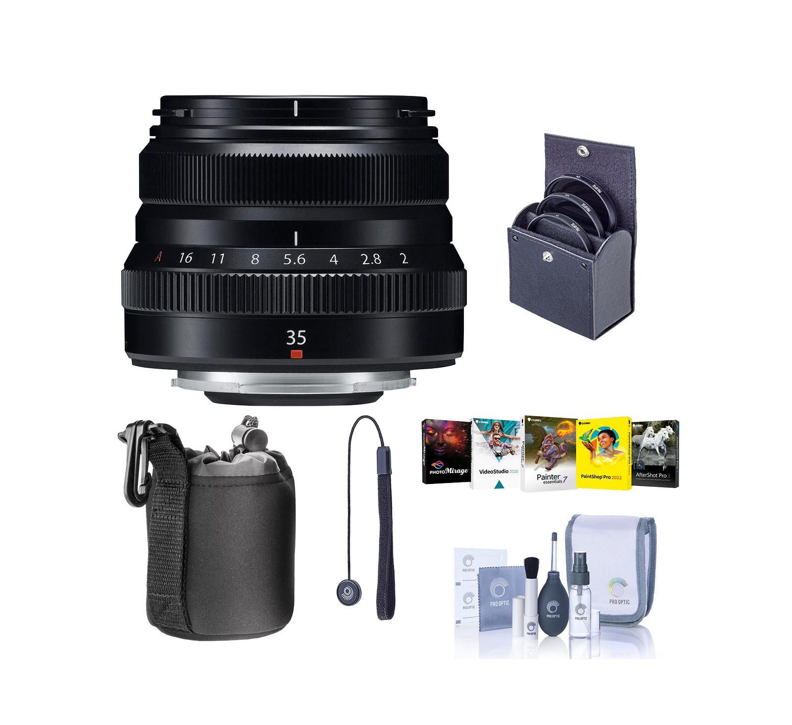 Fujifilm XF 35mm f/2 R WR Lens, Black, w/43mm Filter Kit, PC Software, Case