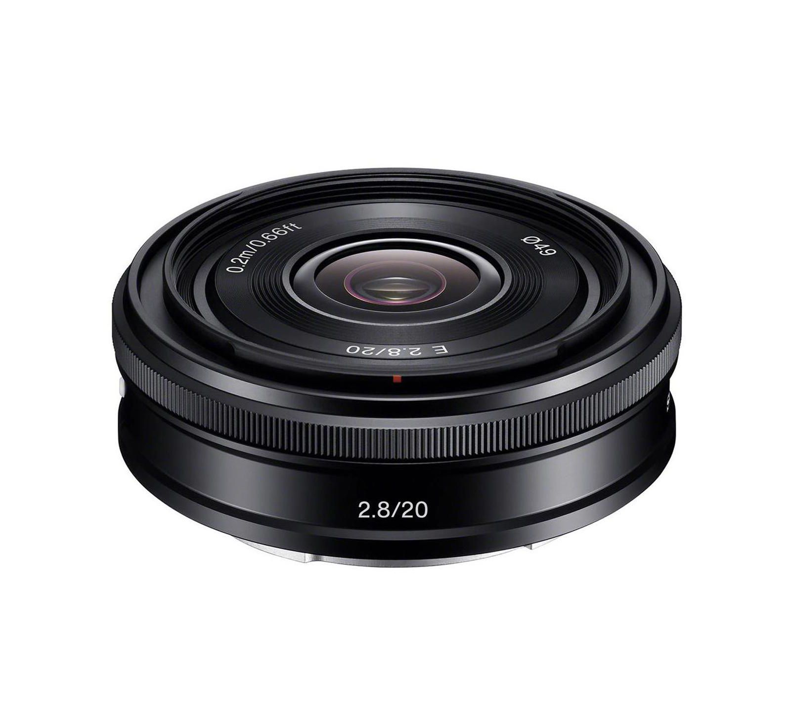 Sony E 20mm f/2.8 Lens, Black, Bundle with 49mm Digital Essentials Filter Kit and 15x15" Lens Wrap