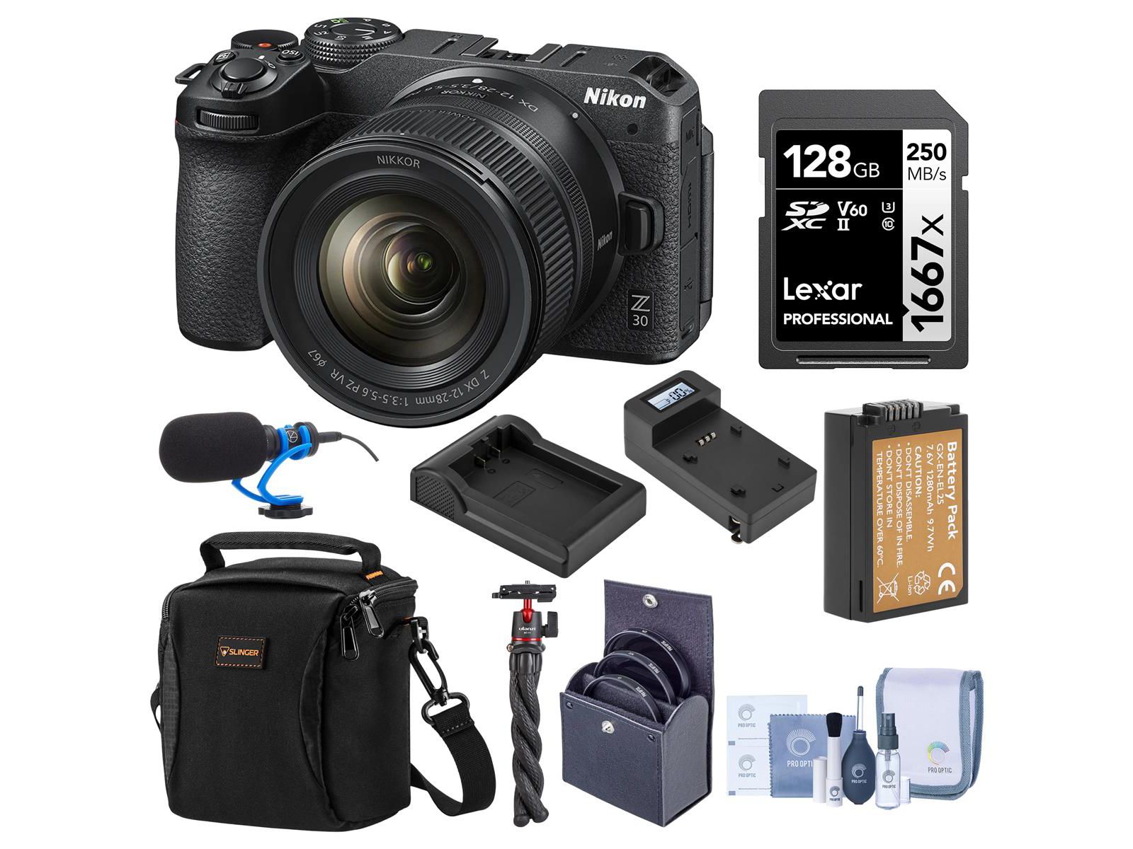 Nikon Z 30 Camera w/12-28mm f/3.5-5.6 PZ Lens, w/128GB Card, Bag,Mic,Tripod