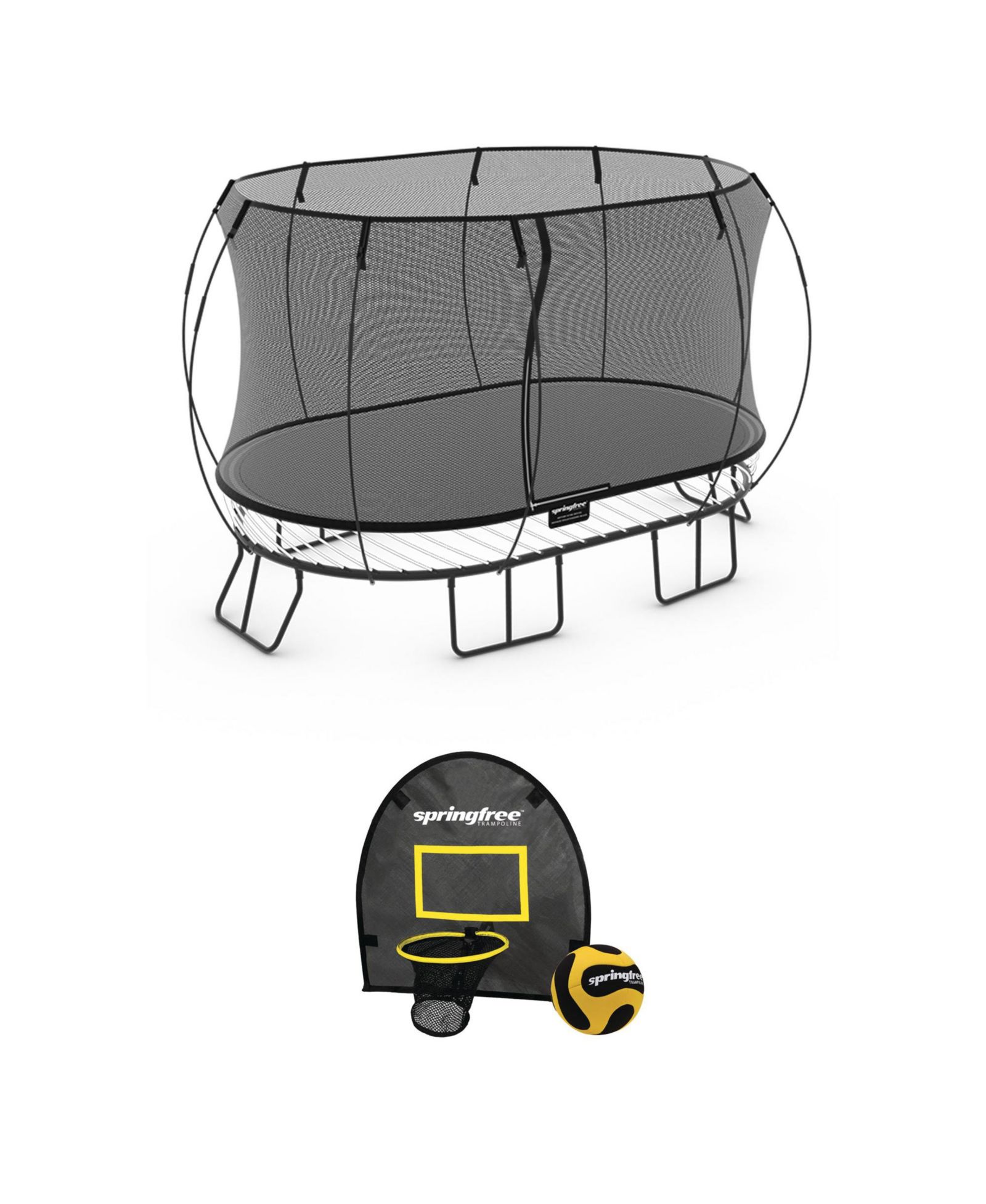 Springfree Trampoline 8 ft x 13 ft Large Oval + FlexrHoop Bundle – Springless Fun with Goal Hoop Attachment Accessories (Included Basketball & Pump)