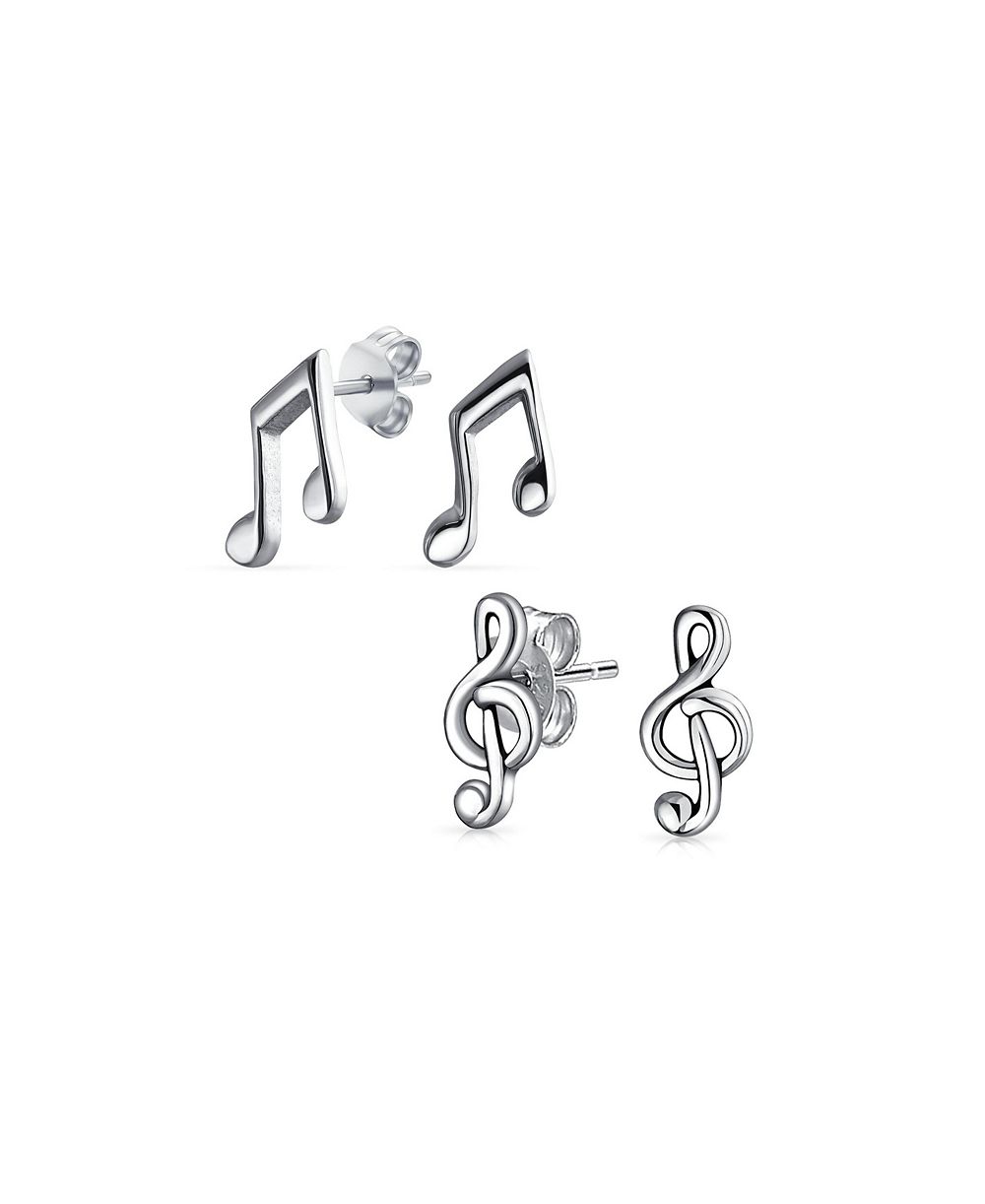 Серьги-гвоздики Bling Jewelry Tiny Treble Clef и Eight Music Note Sterling Silver