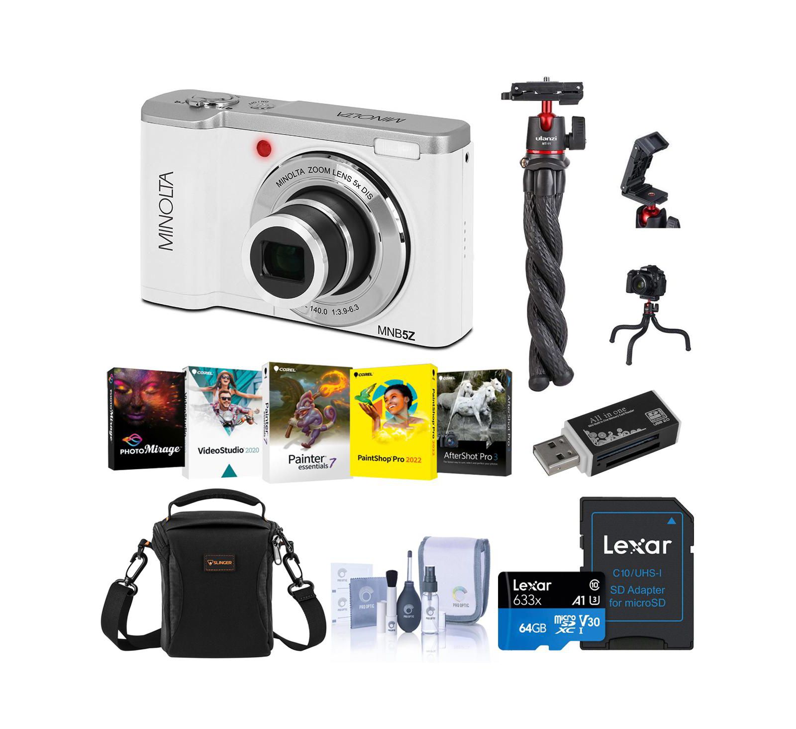 Minolta MNB5Z 56MP 5K UHD 2.8" LCD Screen Camera,White,w/64GB Card  Tripod