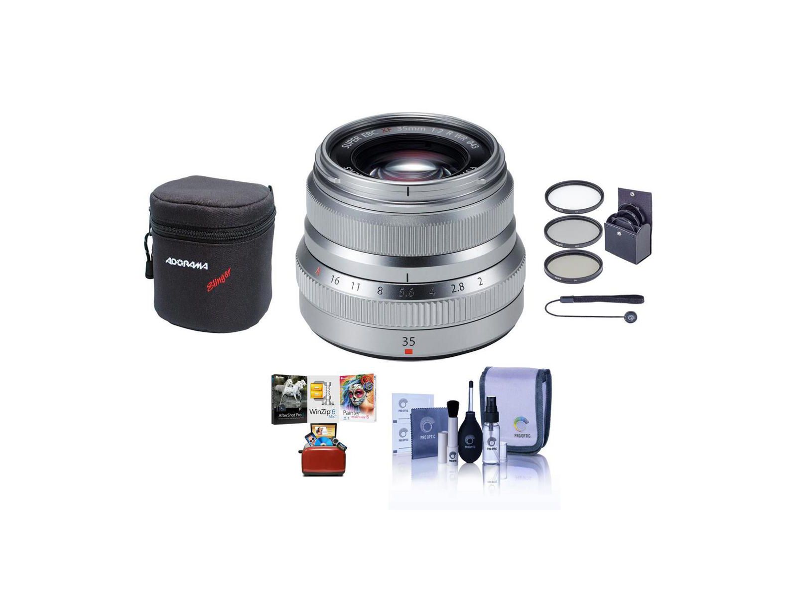 Fujifilm XF 35mm f/2 R WR Lens, Silver, w/43mm Filter Kit,Mac Software,Case