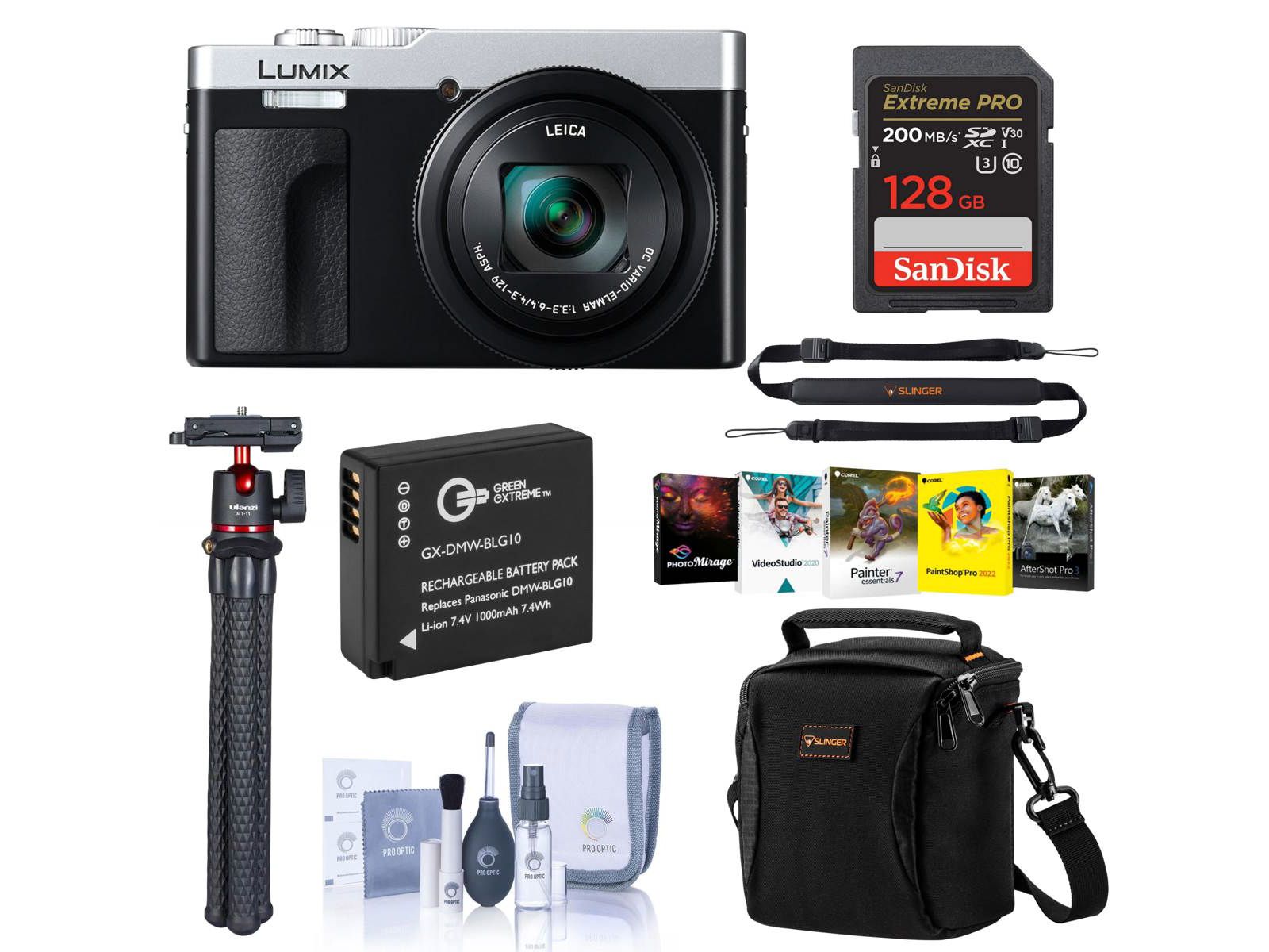 Panasonic LUMIX ZS99 Digital Camera with 128GB SD Memory Card and Tripod
