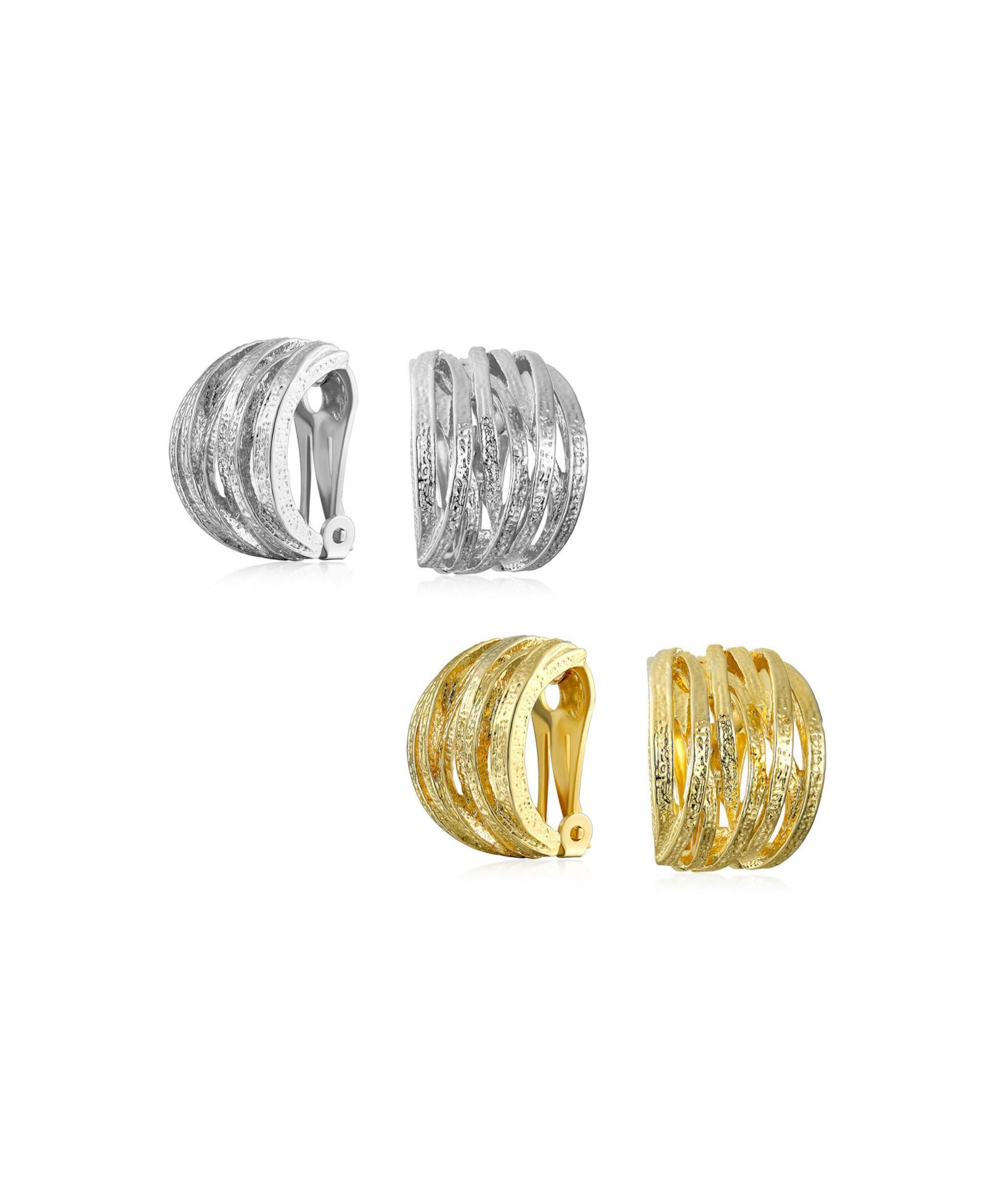 Серьги Bling Jewelry Criss Cross Basket Weave Clip-On Matte Plated