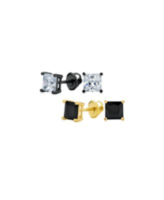 Серьги Bling Jewelry Classic Set из 2 пар с разноцветными квадратными CZ Cubic Zirconia, серебристо-черным напылением, 5MM