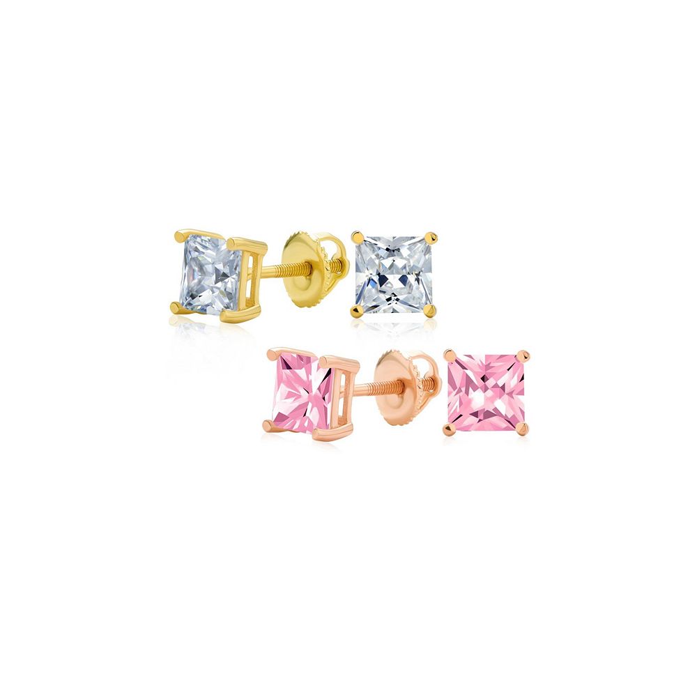 Серебряные серьги-гвоздики Bling Jewelry с черным кубическим цирконием огранки принцесса, 5 мм, на винтовой основе