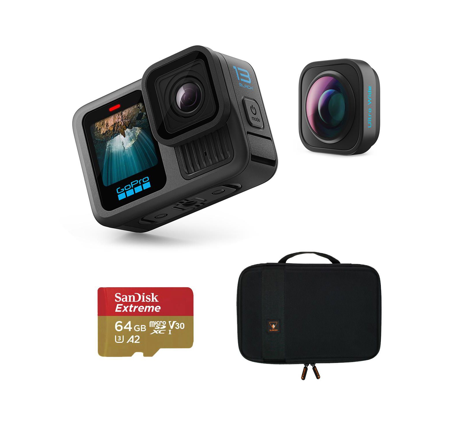 GoPro HERO13 Black, с модулем широкоугольной камеры POV, картой памяти 64GB, чехлом EVA