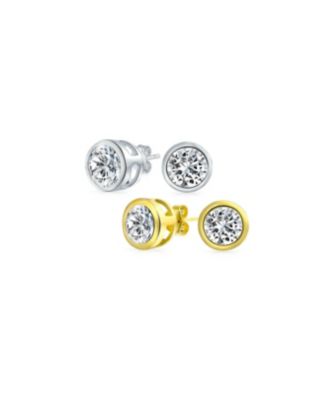 Bling Jewelry Bezel Set CZ Stud Earrings Gold Plated .925 Sterling Silver