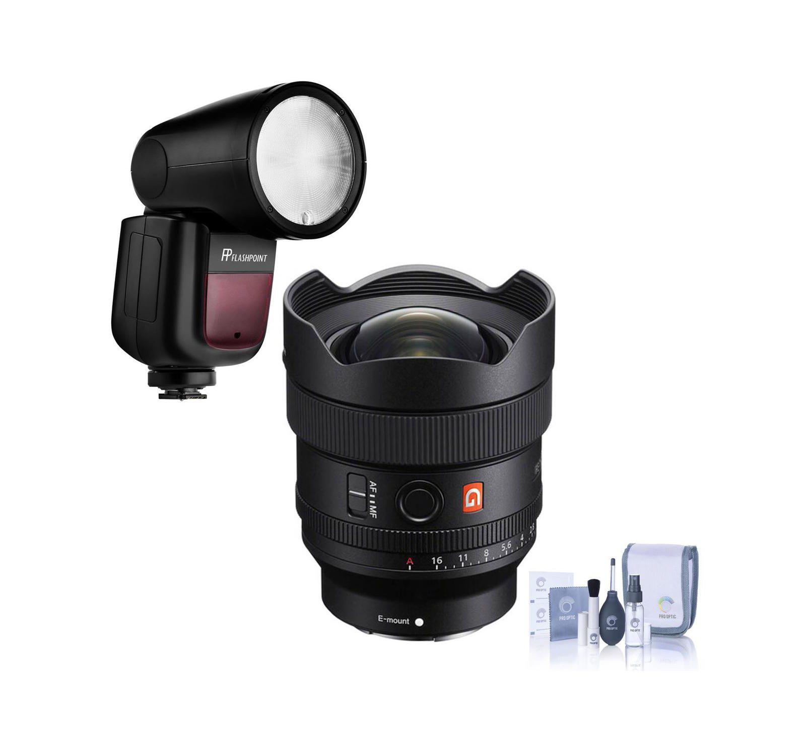Sony FE 14mm f/1.8 GM Ultra-Wide-Angle Prime Lens with Flash and Cleaning Kit Bundle for Sony E-Mount