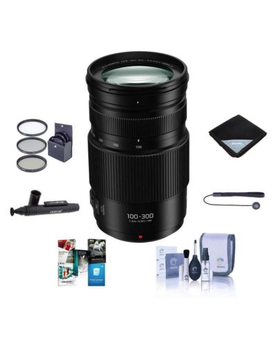 Panasonic LUMIX G II Vario 100-300mm f/4.0-5.6, Mirrorless Micro Four Thirds, Power O.I.S Zoom Lens Bundle with Filter Kit + Lens Wrap + PC