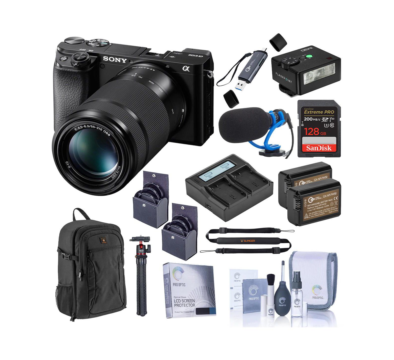 Беззеркальная камера Sony Alpha a6100 с объективами 16-50mm и 55-210mm, комплект с аксессуарами