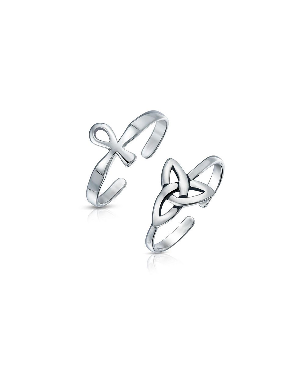 Bling Jewelry Ankh Cross and Celtic Trinity Knot Midi Toe Ring .925 Silver Sterling Set-2