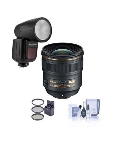 Nikon объектив 24mm f/1.4G AF-S ED NIKKOR — комплект со вспышкой Flashpoint Zoom Li-on X R2 TTL, набором фильтров 77 мм