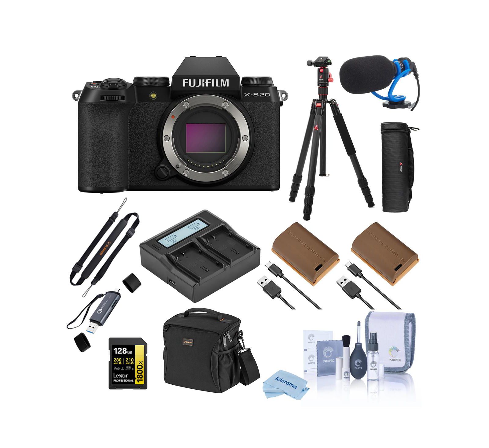 Fujifilm X-S20 Mirrorless Camera, Black, Bundle with Accessories Kit