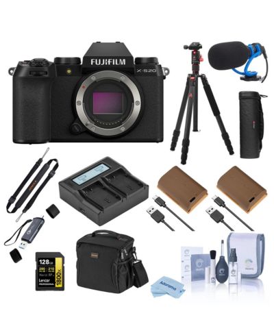 Беззеркальная камера Fujifilm X-S20 Black, комплект с картой памяти 128GB, 2 аккумуляторами, штативом, микрофоном и рюкзаком