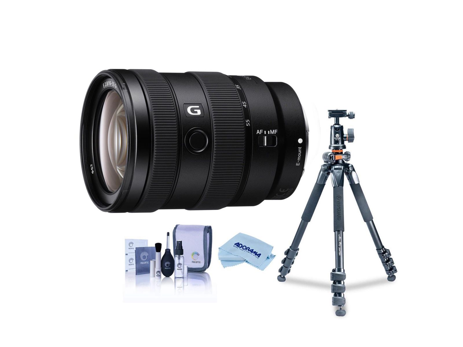 Sony E 16-55mm f/2.8 G Lens with Takama 3-Section Aluminum Video Tripod Kit