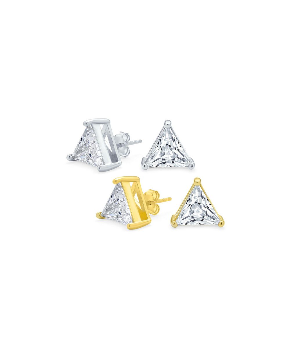 Серьги Bling Jewelry Triangle CZ Trillion Stud Gold Plated Sterling Silver 9MM