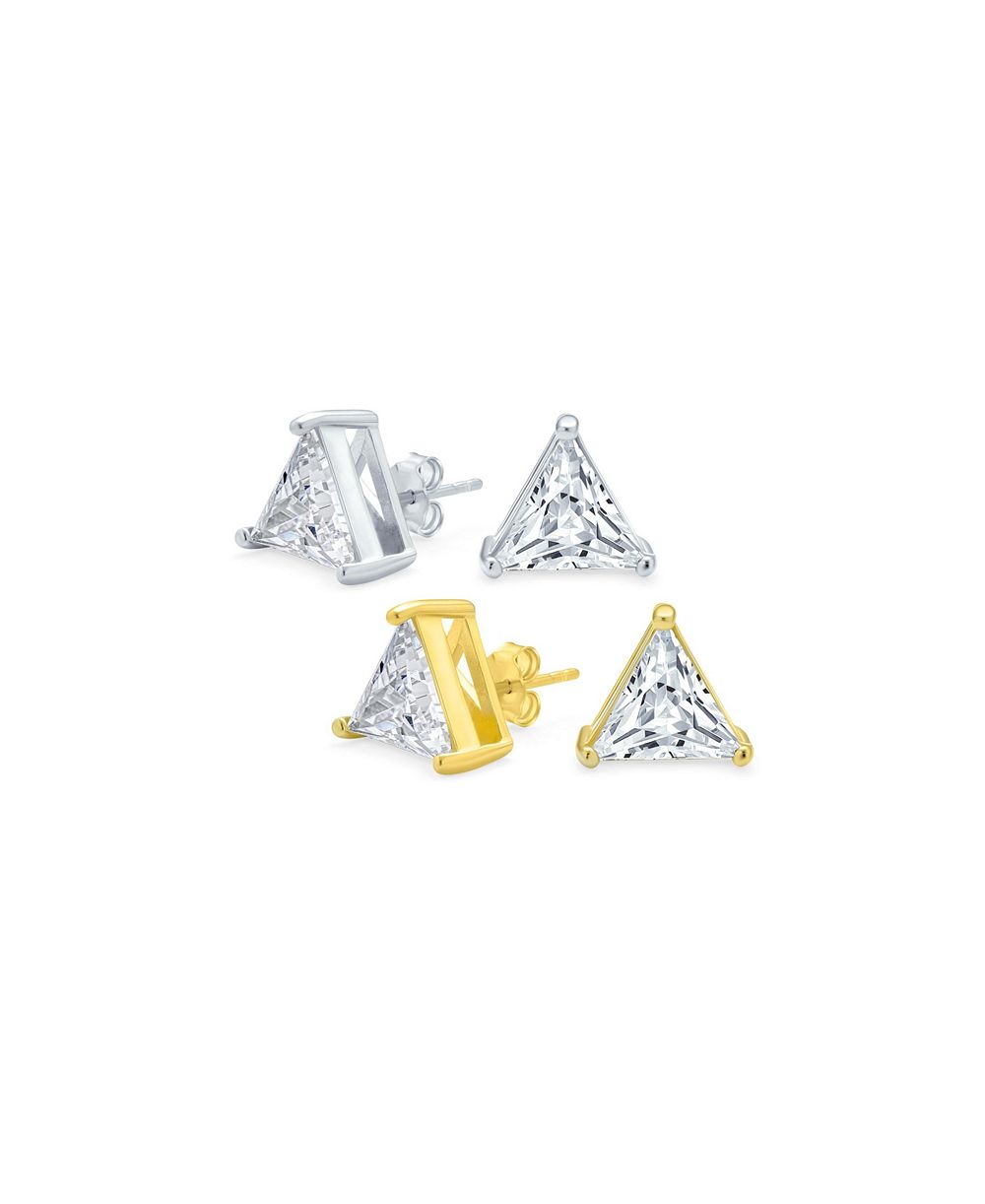 Серьги Bling Jewelry Triangle CZ Trillion Stud Gold Plated Sterling Silver, 7MM, 2 шт.