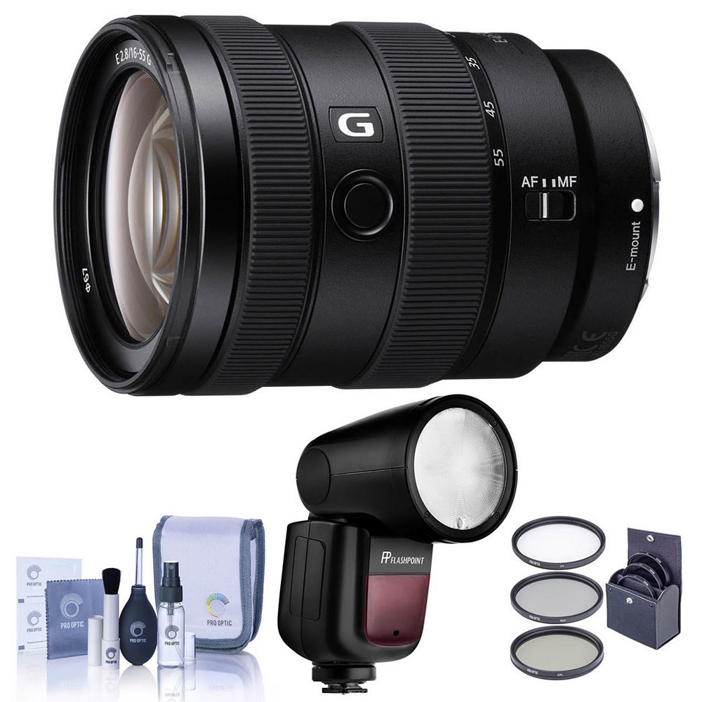 Sony E 16-55mm f/2.8 G Lens with Flashpoint Zoom Li-on X R2 TTL Flash Kit