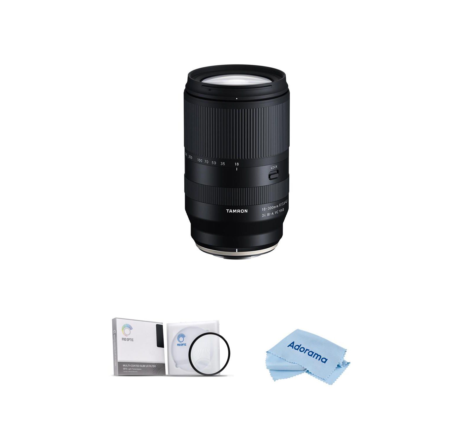 Объектив Tamron 18-300mm f/3.5-6.3 Di III-A VC VXD для Fuji X, комплект с UV-фильтром 67mm и салфеткой из микрофибры